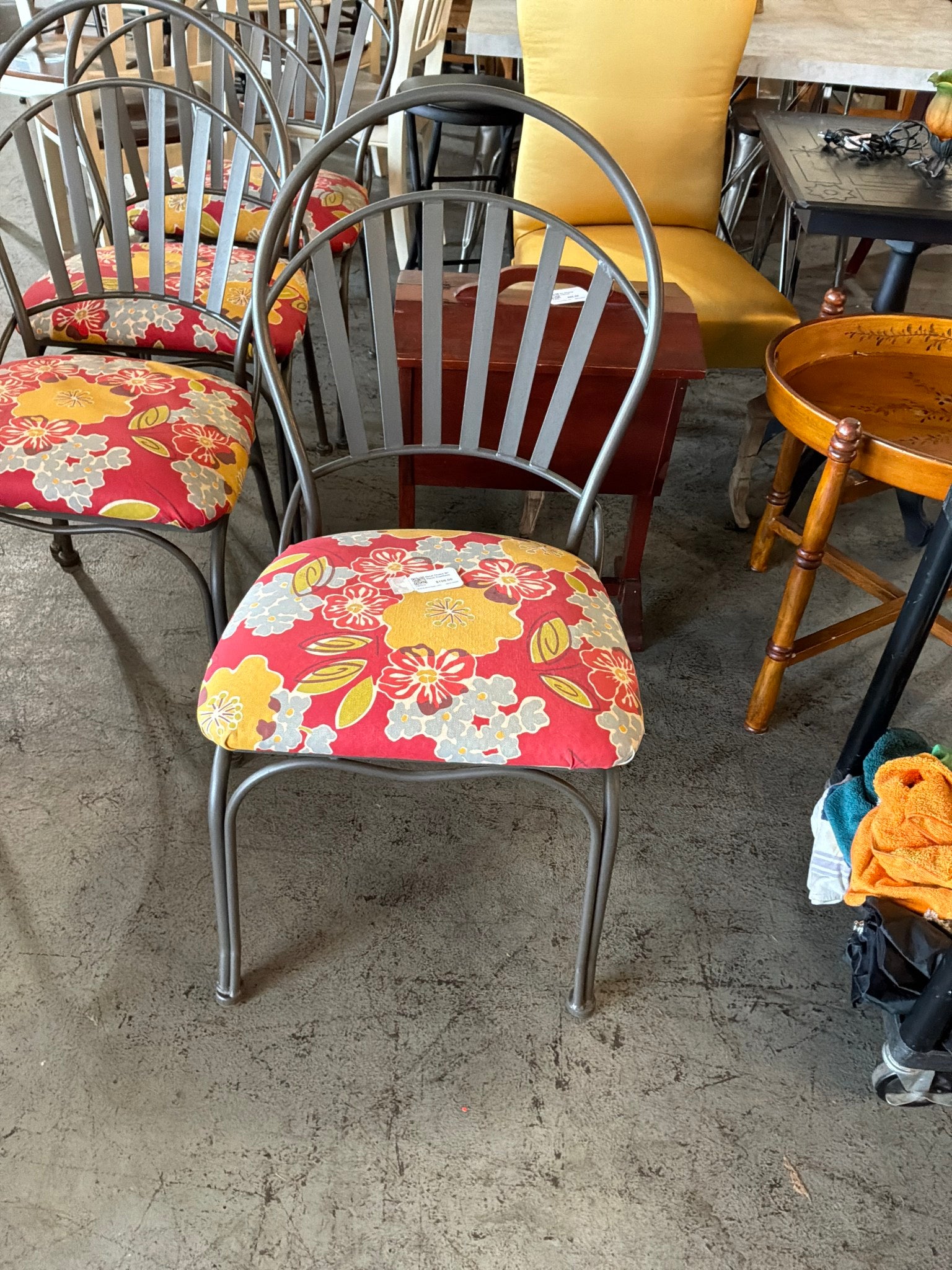 Metal Chairs W/ Floral Cushions