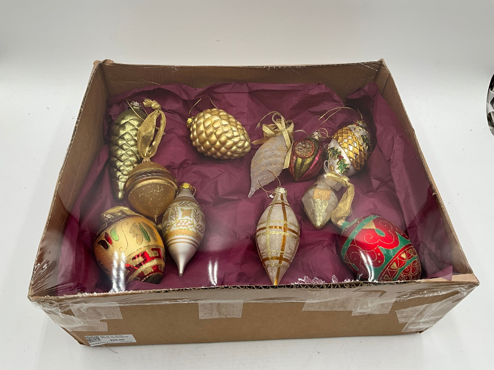 Set of 11 Gold Glass Ornaments