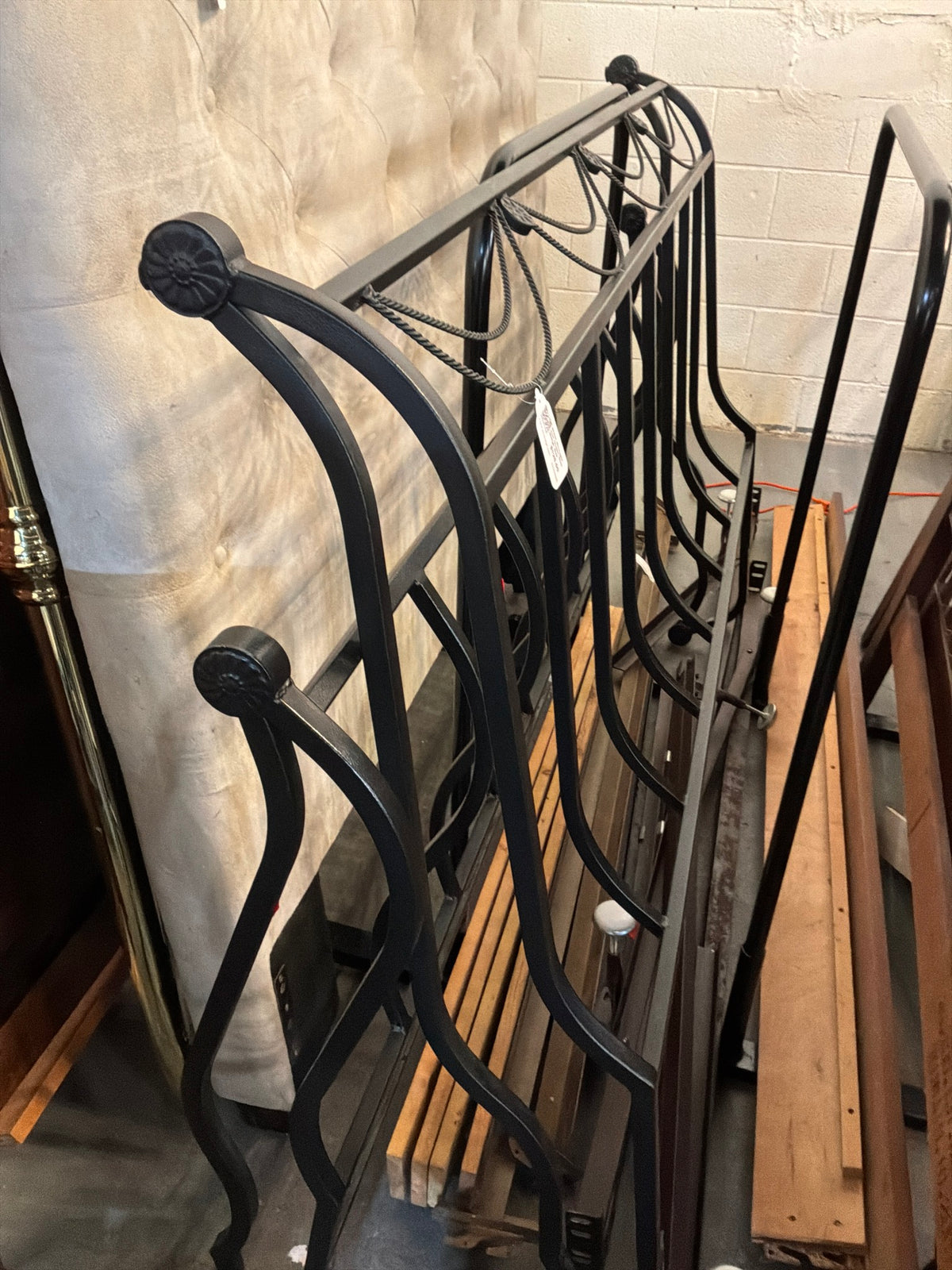 Black Wrought Iron Queen Size Sleigh Bed