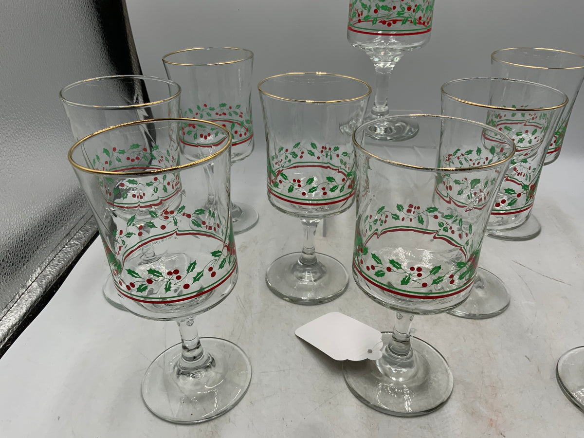 Christmas Holly Wine Glasses - Set of 10