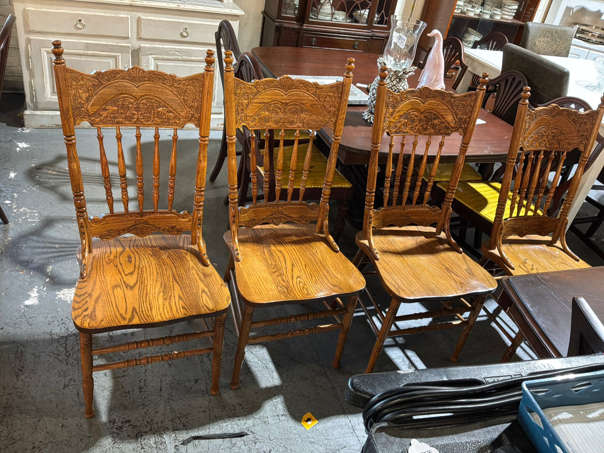 Set Of 4 Carved Wood Chairs