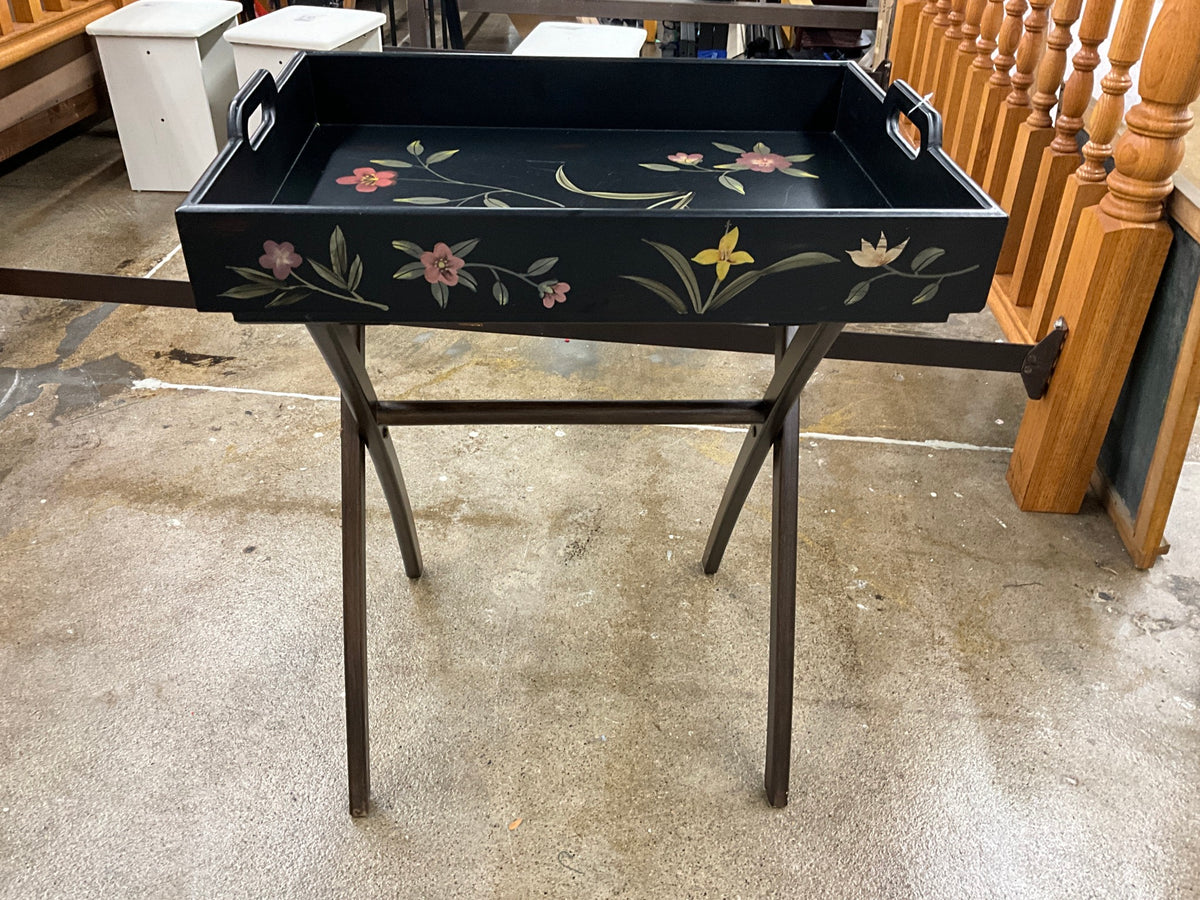 Black Floral Tray On Stand