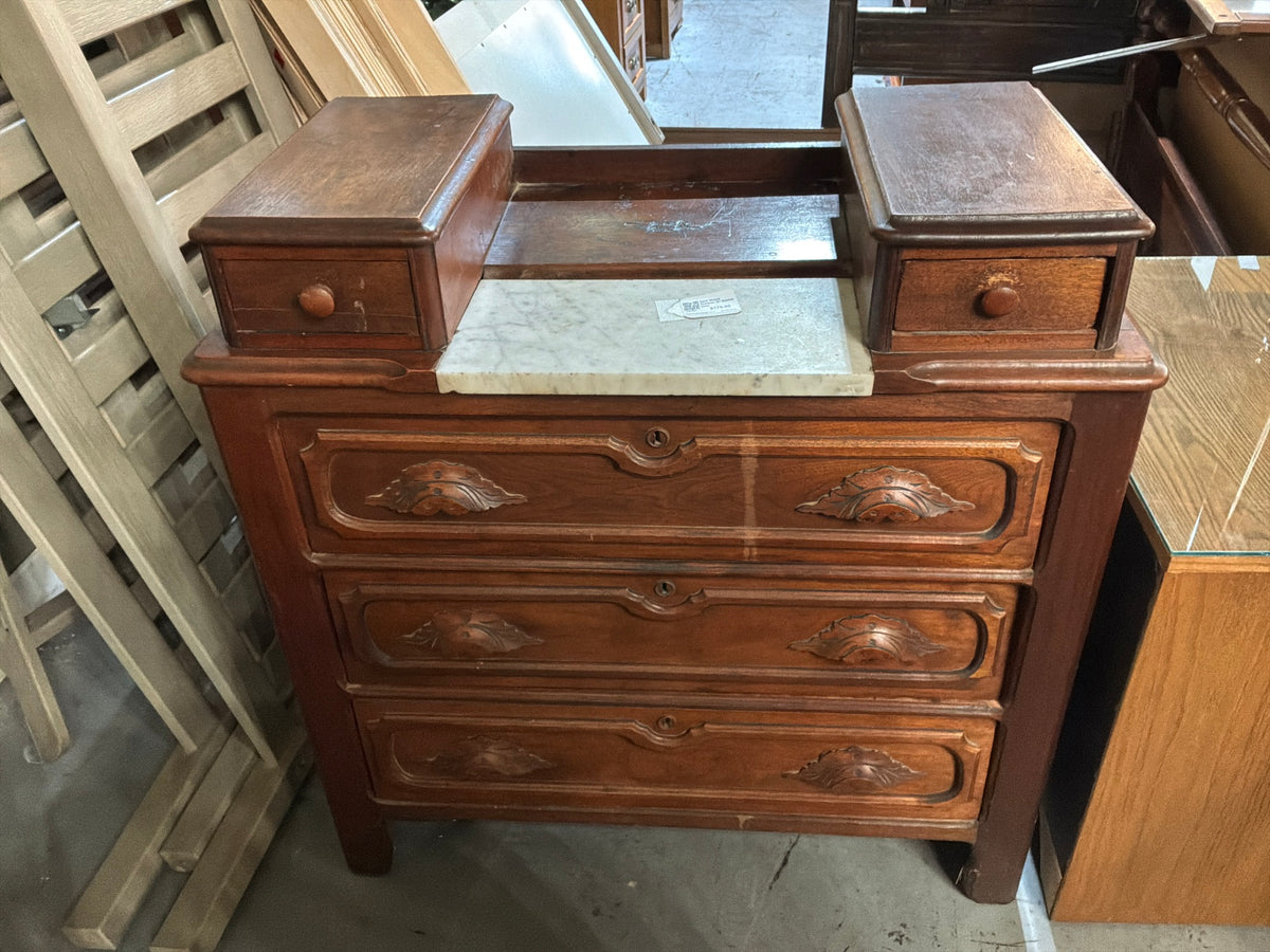 Dark Wood Dresser W/ Marble Inlay