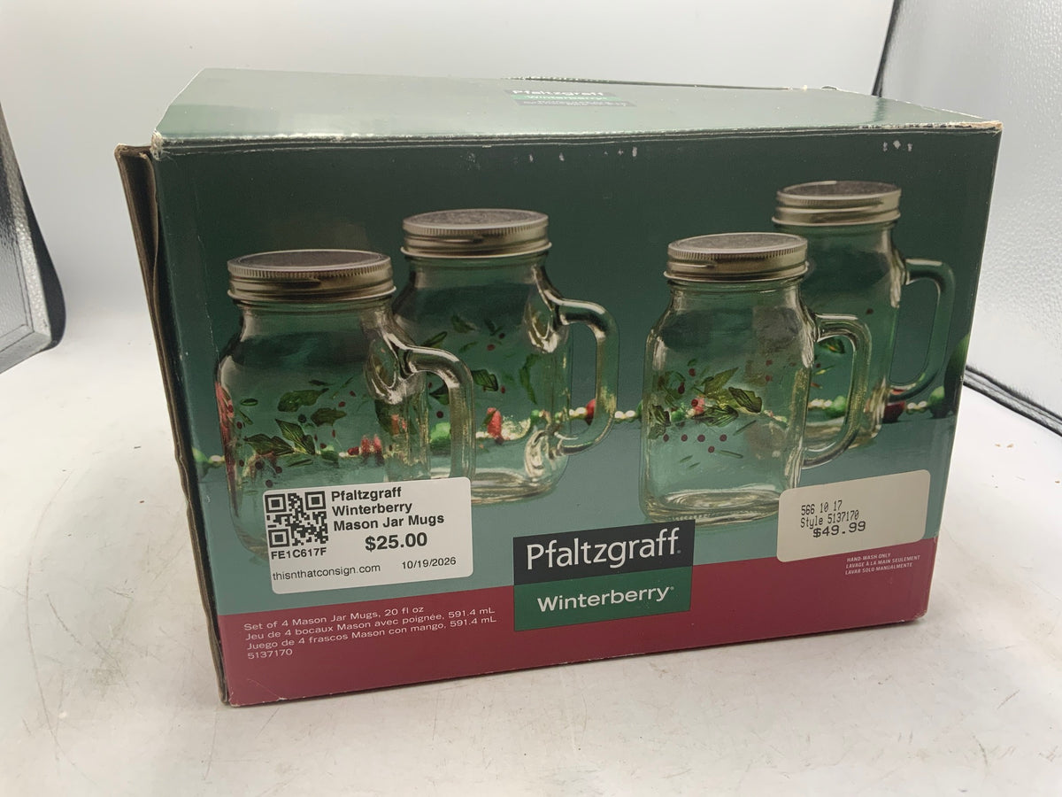 Pfaltzgraff Winterberry Mason Jar Mugs Set of 4