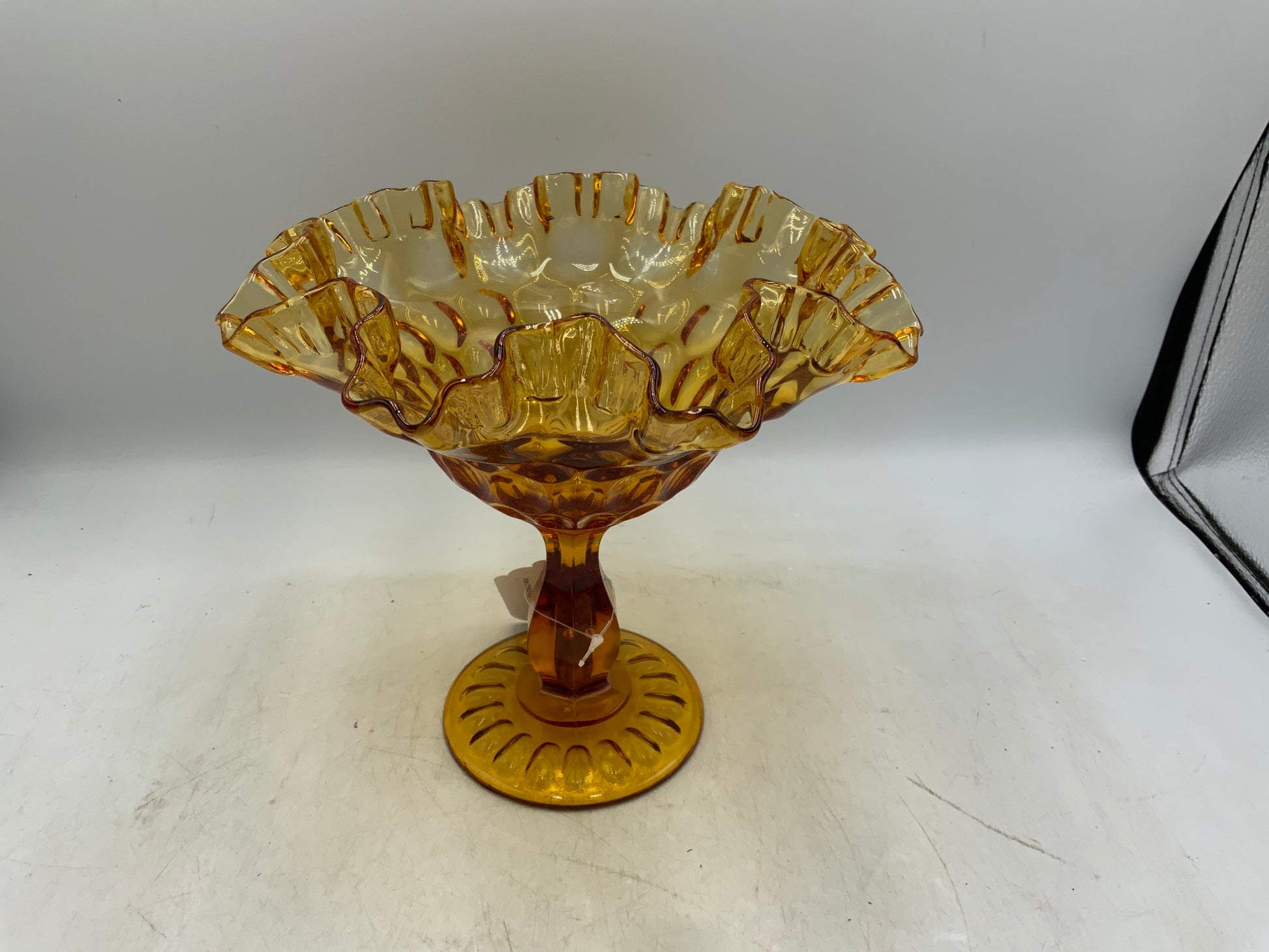 Fenton Amber Glass Thumbprint Compote